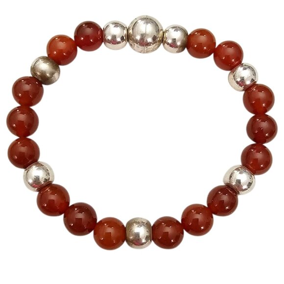 Sterling Silver Italy Milor Carnelian Bead Bracelet, 7.5" L - Picture 1 of 6